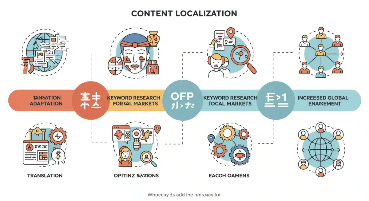 Infographic detailing content localization steps for international SEO success.