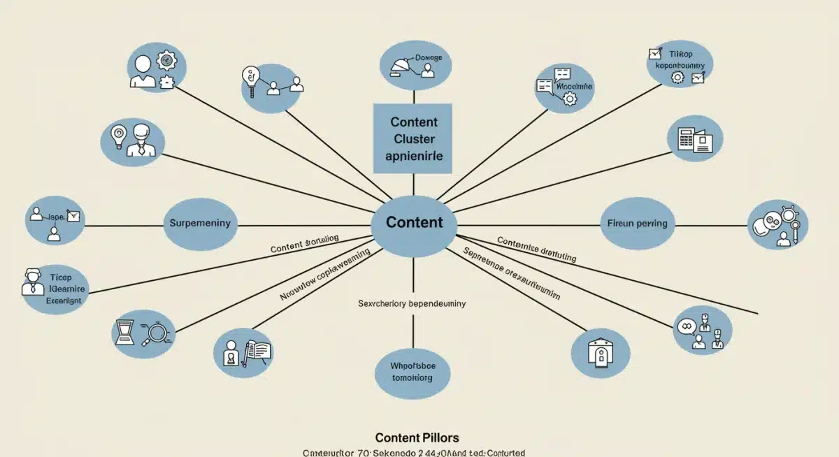 Visual representation of content pillars supporting a central topical authority core.