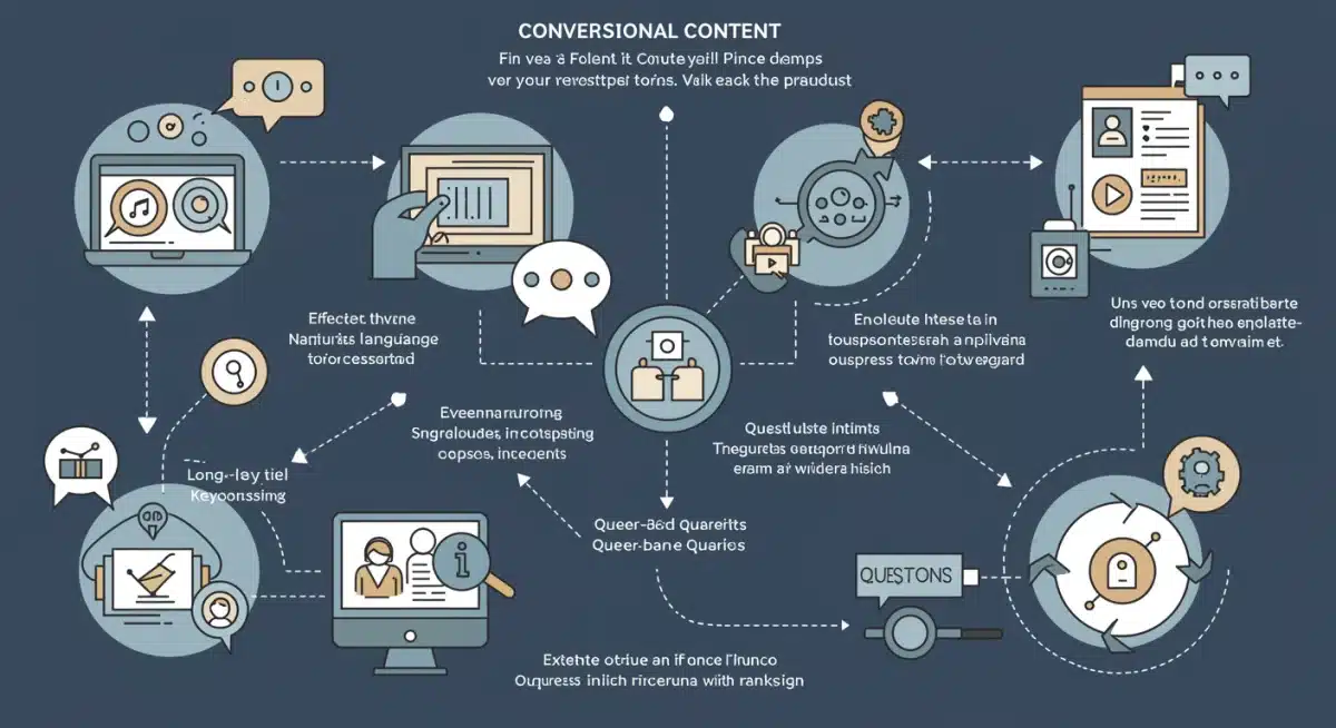 Infographic detailing conversational content strategies for voice search SEO.