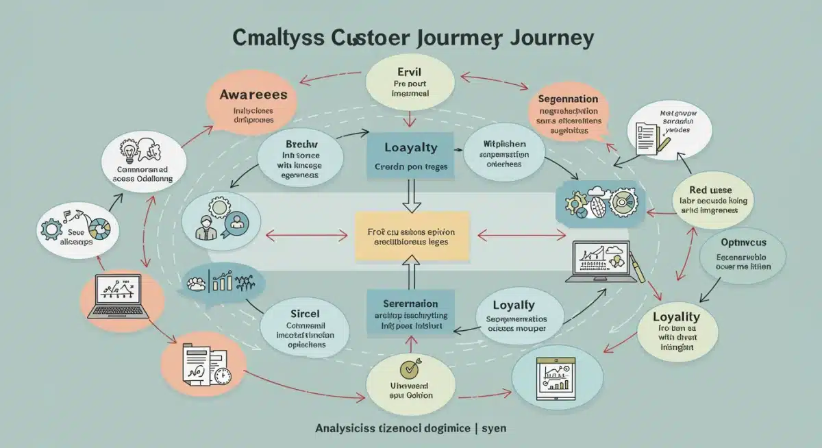 Infographic showing customer journey mapping with segmentation touchpoints and data analytics.