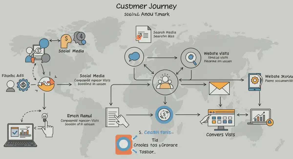 Customer journey map with various digital touchpoints and conversion