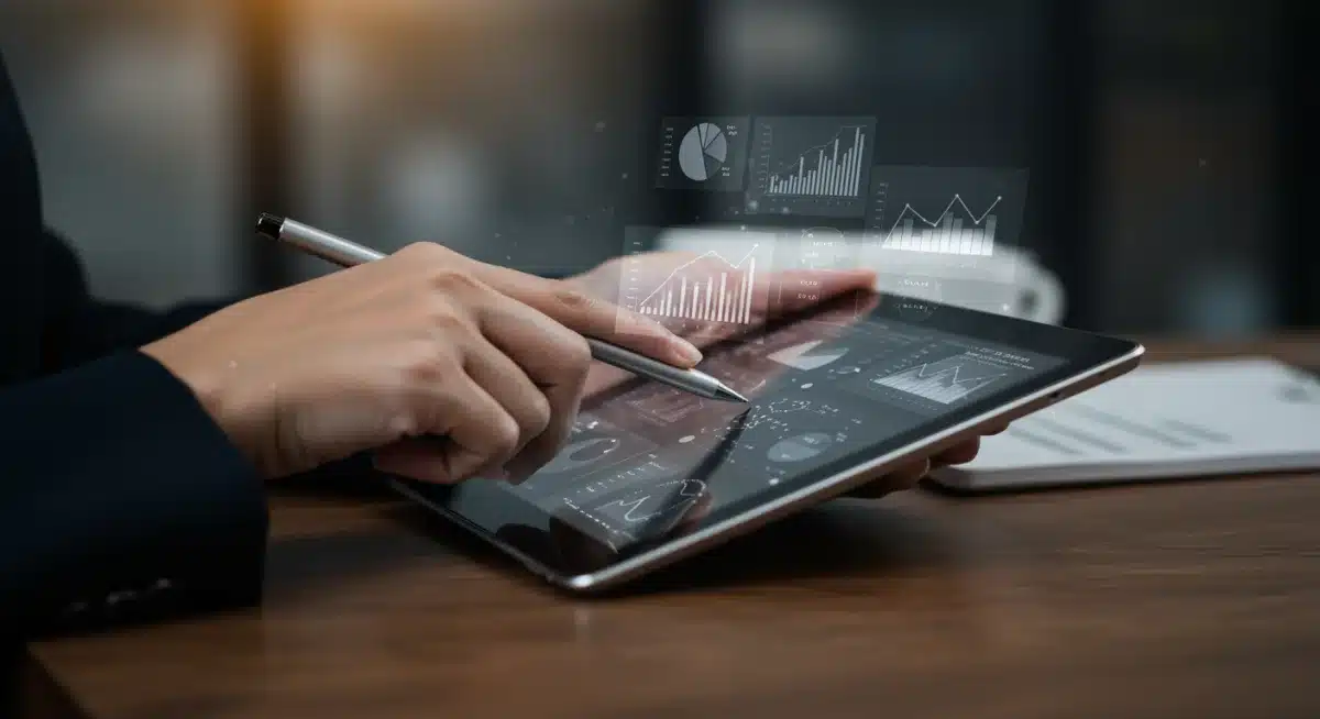 Analyzing performance marketing data on a tablet for strategic decisions