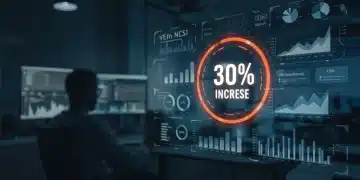 Digital marketing dashboard showing ROI increase and budget allocation