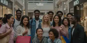 Diverse consumers engaging with inclusive brands in a vibrant urban setting