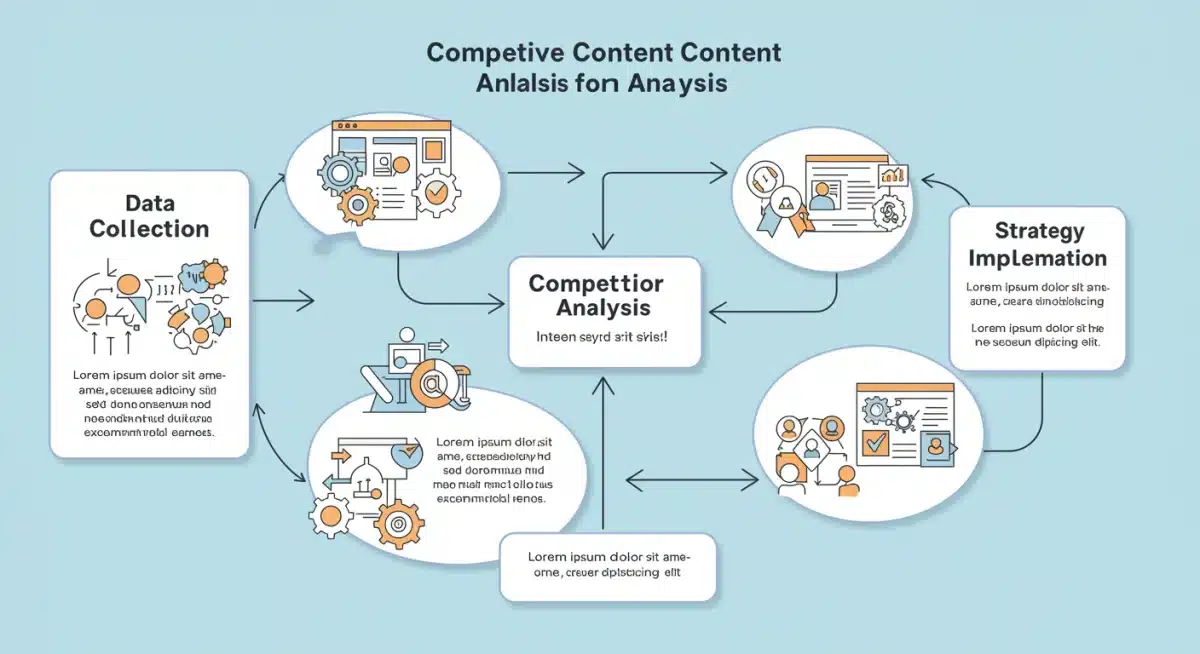 Four-step process flowchart for competitive content analysis