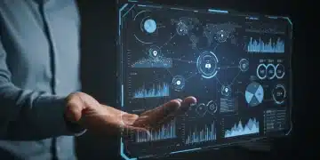 Futuristic interface showing integrated online and offline marketing data