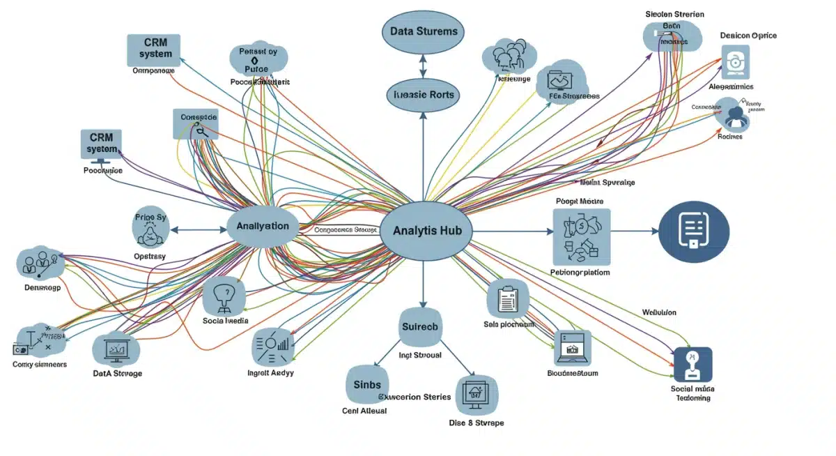 Complex network diagram showing integrated data sources