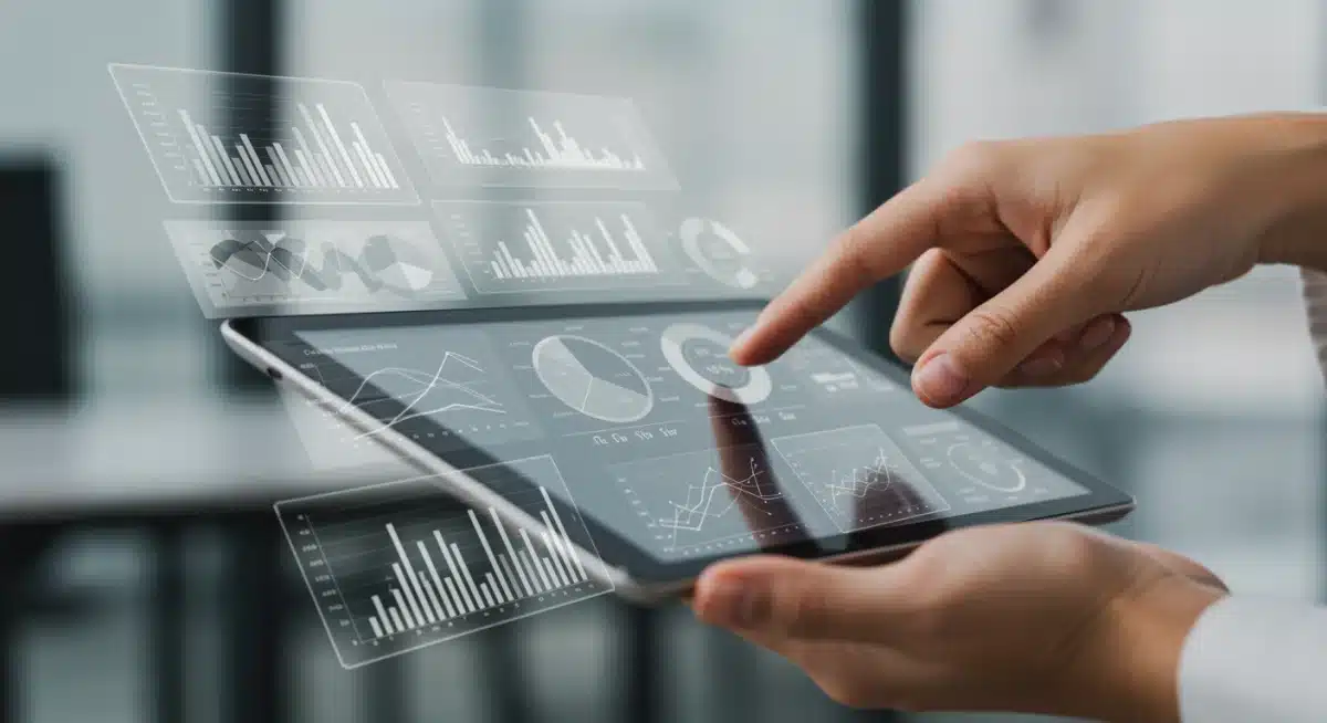 Interactive data dashboard on tablet for marketing analytics