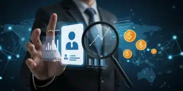 Professional graphic illustrating LinkedIn Ads for B2B lead generation with data and financial symbols.