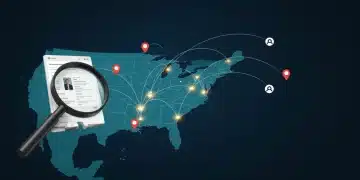 Digital map of USA with business nodes and Google Business Profile optimization