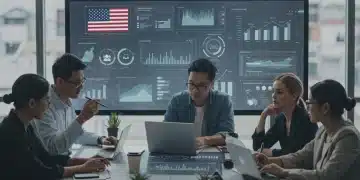 U.S. marketing team analyzing customer data on a large screen with a CDP dashboard.