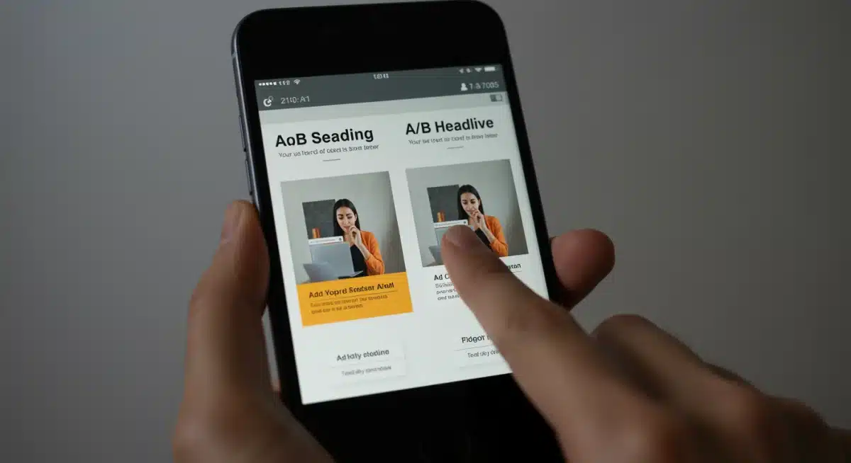 Smartphone displaying two ad creatives for A/B testing, highlighting visual and textual variations.