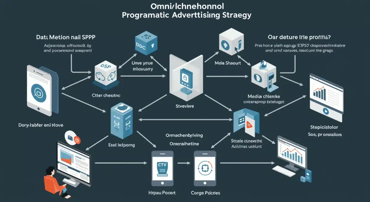 Infographic illustrating omnichannel programmatic advertising strategy components and data flow.