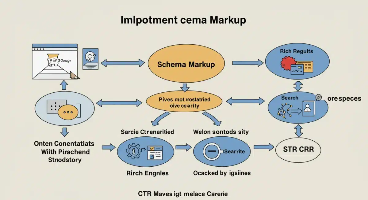 Diagram showing Schema Markup implementation workflow and its effect on search engine rich results.