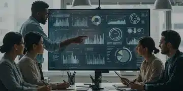 U.S. marketing analysts collaborating on data insights in a modern office environment