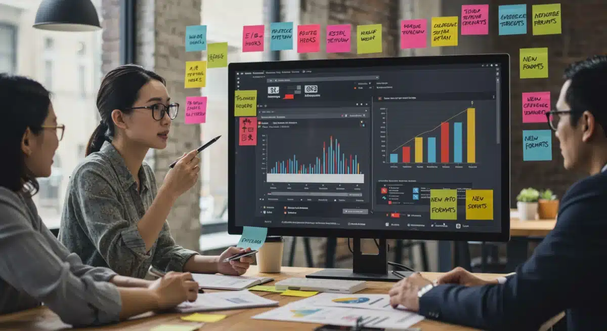 Marketing team analyzing YouTube analytics for ad optimization strategies