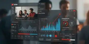 Futuristic dashboard showing 10% YouTube ad view-through rate increase over 3 months